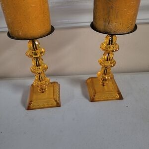 Amber Glass Candle Holders